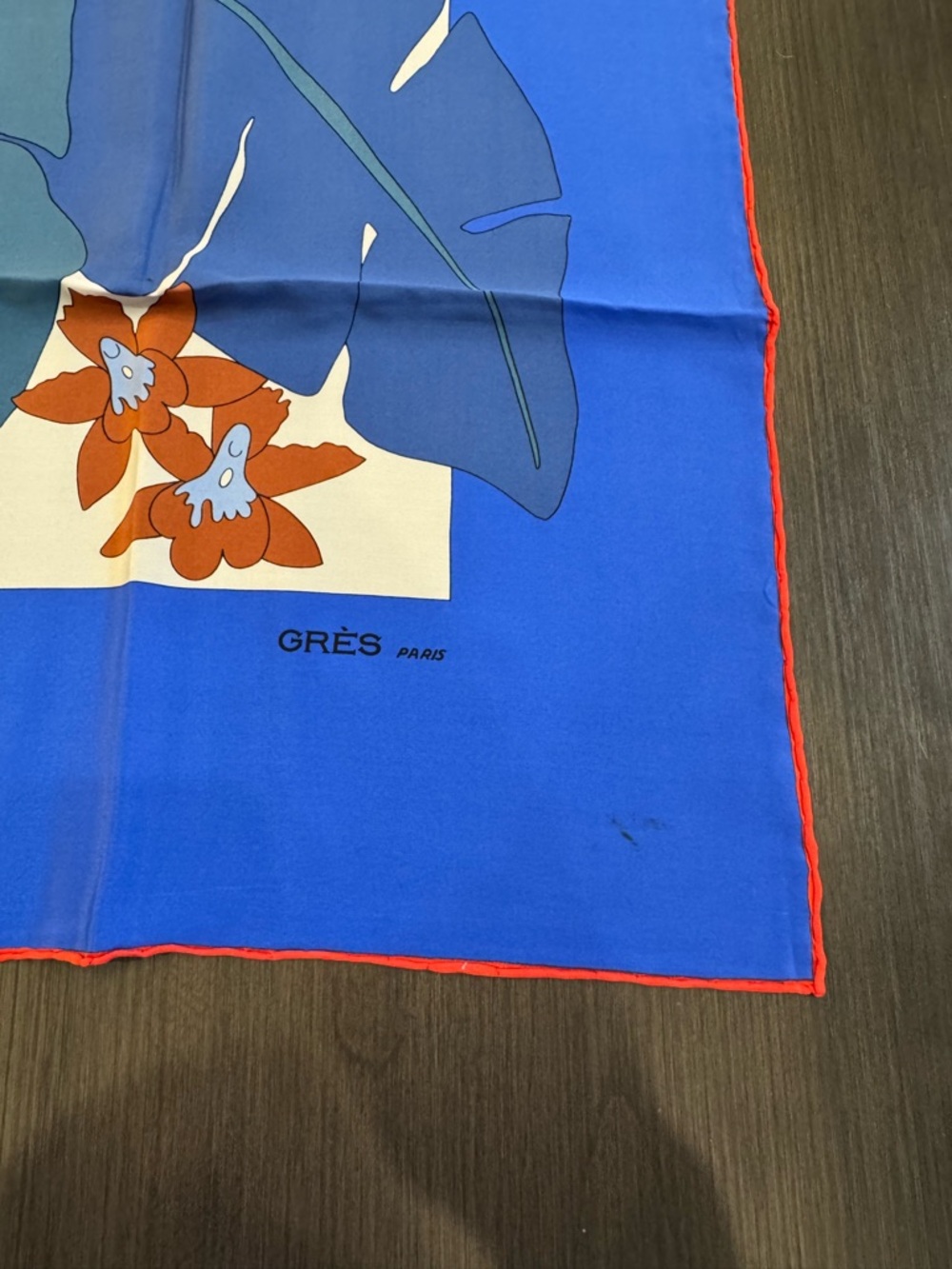 Vintage Bold Floral Silk Scarf in Blue and Red